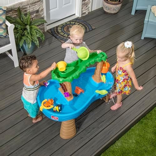 Step2 Tropical Rainforest Water Table, Kids Water and Sand Activity Sensory Playset, Summer Outdoor Toys, 13 Piece Water Toy Accessories, For Toddlers 1.5+ Years Old, Blue & Brown