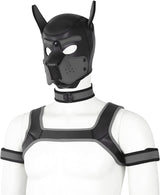 Adults Neoprene Puppy Hood Custom Animal Head Mask Novelty Costume Dog Hood Mask,Collar,Armband and Harness Set (Gray)