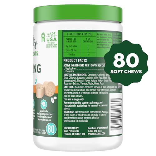 Greenies Supplements Calming Chews for Dogs Chicken Flavor, 14.7 oz. Container of 80 ct.