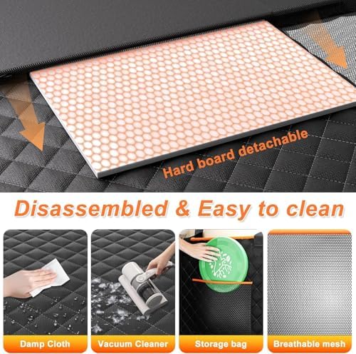 Hard Bottom Holds 420LBS, Dog Car Seat Cover for Back Seat, Back Seat Extender for Dogs, Back Seat Extender for Car Travel Bed with Mesh Window and Storage Pocket, SUV, Truck