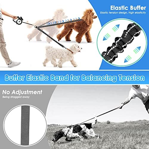Double Dog Leash, No Tangle 360° Swivel Rotation Reflective Lead Attachment Bungee Extension Length Dual Two Dog Lead Splitter, Comfortable Shock Absorbing Walking Training for 2 Dogs