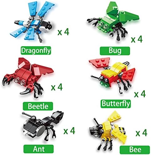 WODMAZ 24 Packs Insect Building Blocks, Insect Animals Building Toy for Easter Gifts Classroom Prizes, Goodie Bags Easter Basket Stuffers, Valentine Party Favor Toys Boys Girls