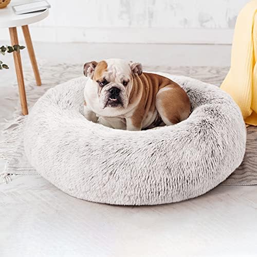 Love's cabin 24in Cat Beds for Indoor Cats - Cat Bed with Machine Washable, Waterproof, Non-Slip Bottom - Coffee Fluffy Dog and Cat Calming Cushion Bed for Joint-Relief and Sleep Improvement