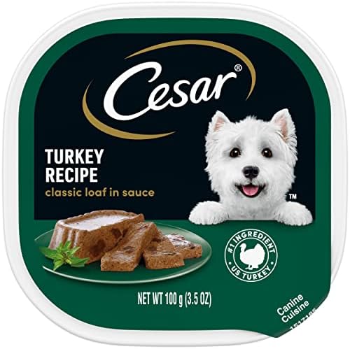 CESAR Adult Wet Dog Food Classic Loaf in Sauce Turkey Recipe, 3.5 oz. Easy Peel Trays, Pack of 24