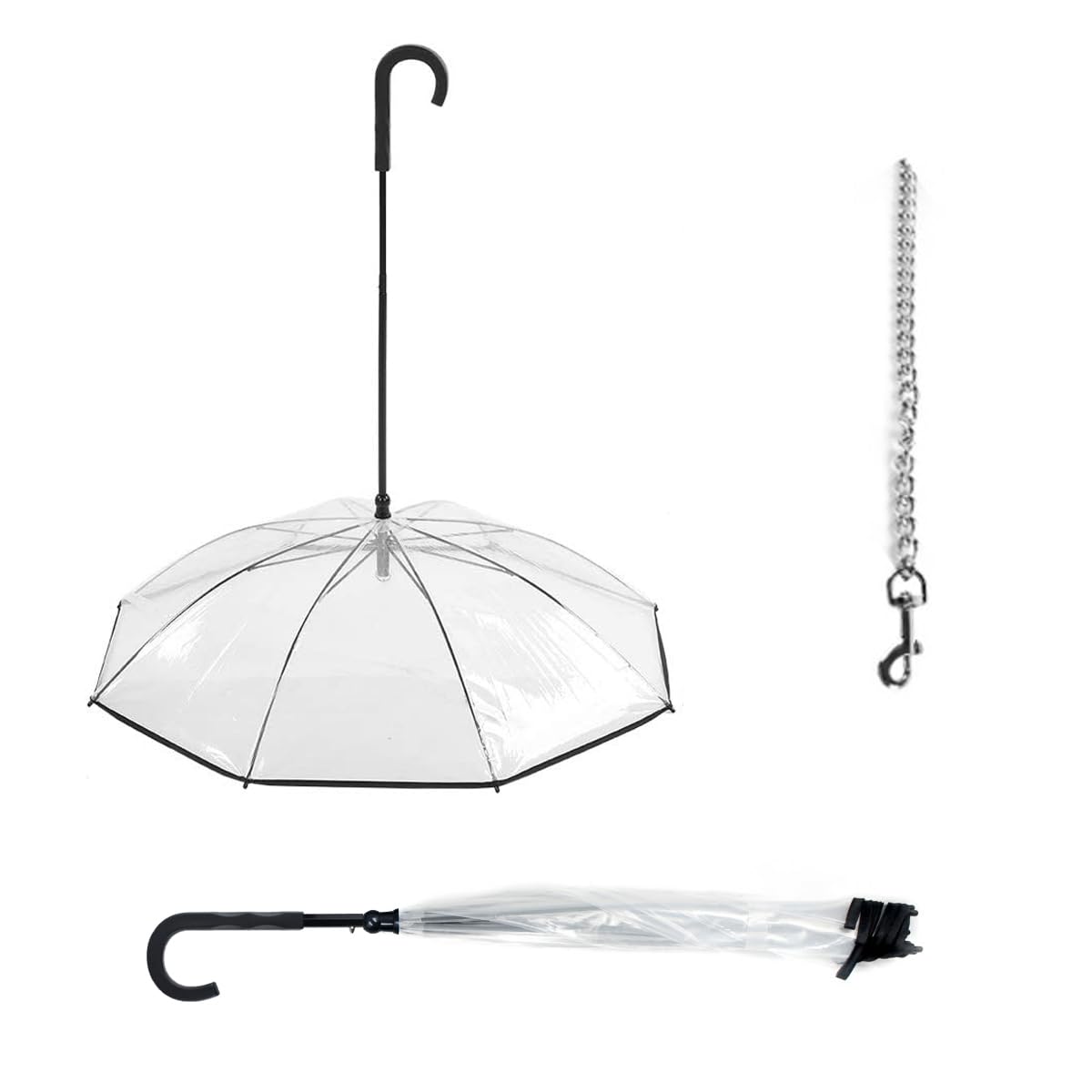 ZEFOXETO Pet Dog Transparent Umbrella, Clear Folding Adjustable Leash, Keeps Pet Dry in Rain (Bending Hook)