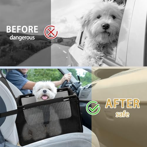 PetsHome Dog Car Seat Foldable Dog Car Booster Seat Waterproof Breathable Oxford Travel Bag for Small to Medium Dogs, Puppies, and Pets-Pure Black-Upgrade