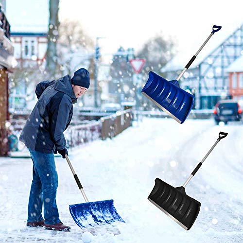MTB 52-in Lightweight Snow Shovel Snow Pusher, Pack of 2 Sets, Blue, with Wide Poly Blade (22 inch x 10 inch) and Aluminum Handle