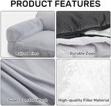 Hollypet Fluffy Plush Dog Cat Pet Couch Soft Calming Sofa Beds for Medium Small Cats and Dogs, Light Gray