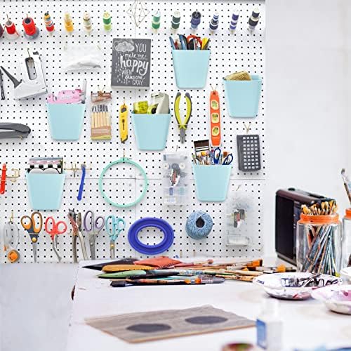 G.CORE Large Pegboard Cups Peg Board Storage Bin 6 Pack with Hooks, Square Box Shape Pegboard Cup Holder Accessories for Garage Workbench/Craft Room/Office/Playroom/Home Kitchen Organization (Blue)