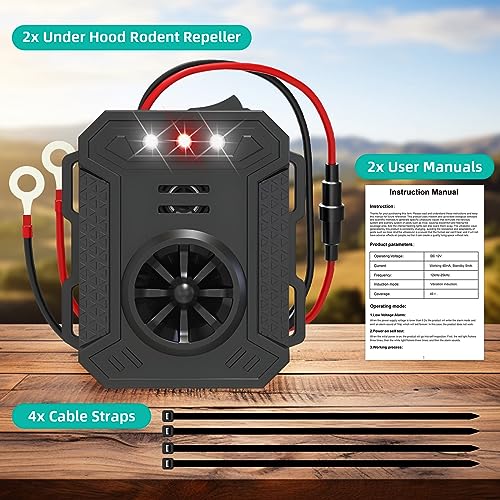 4 Pack Rodent Repellent Ultrasonic Under Hood, Mouse Repellent with Ultrasonic and Strobe Light Keep Mouse Rodents Squirrel Rat Mice Out of Car Engine Truck RV,Rodent Deterrent for Vehicle Protection
