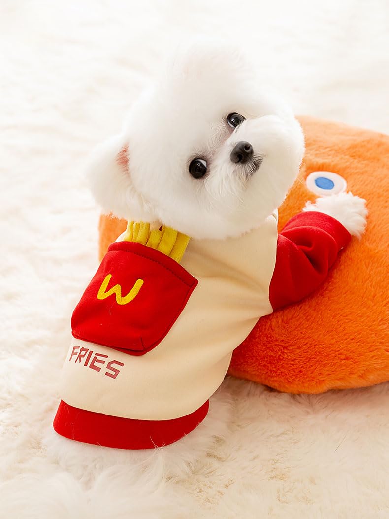 AZA Dog Halloween Costume Cotton French Fries Cosplay Clothes for Pets Hoodie Pet Shirt Boy Coat for Small Dogs Dog Cute T-Shirt Cat Girl Outfits Puppy Fall Sweaters Winter Costumes (XS,French Fries)