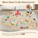 Wooden Train Track Set 53pcs, Wood Train Tracks Accessories Expansion Pack fits Melissa and Doug, fits Brio, fits Thomas, Montessori Toys, Birthday Gift for Boys Girls Toddler Kids (Train Track)
