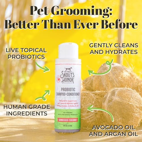 Skout's Honor Probiotic Pet Shampoo & Conditioner with Avocado Oil & Omega-3s, 97% Natural, Paraben & Sulfate-Free, Cruelty-Free, 16oz, Sunkissed Coconut
