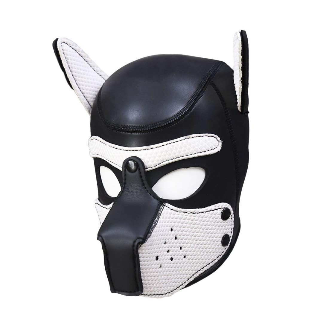QUYUWOWO Neoprene Dog Full Face Puppy Mask Removable Pup Hood Halloween Mask (White, Mask)