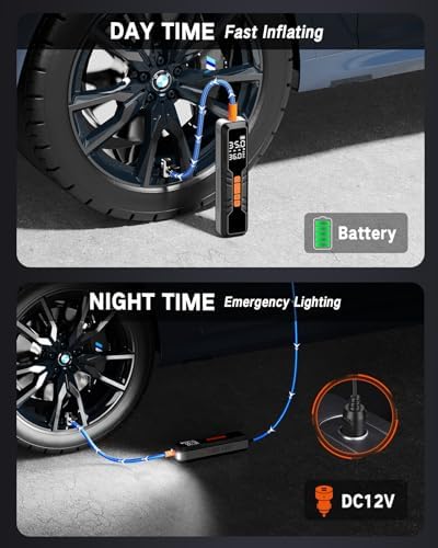 Tire Inflator Portable Air Compressor - 4X Air Pump for Car Tires, 150PSI&10000mAh Portable Tire Inflator for Car, 12DC Air Pump with Pressure Gauge/LED Light, Bike/Motorcycle/Ball/Car Accessories