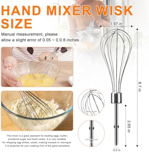 Hand Mixer Beaters Attachments for Kitchenaid Whisk, Beater, Dough Hook, Blending Rod, Stainless Steel Hand Mixers Blender Accessories for Kitchenaid KHM3 KHM5 KHM7 KHM9 KHM926 KHM512-6PCS