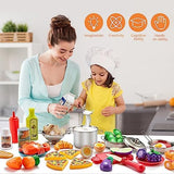 Pretend Play Accessories - 52pc Kids Kitchen Playset with Play Food, Stainless Steel Cookware, Toys Pots and Pans, Toddler Kitchen Set with Cuttable Toy Food - Boys and Girls Gift