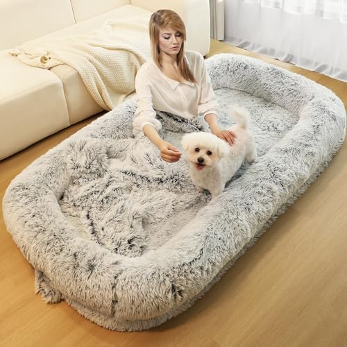 Human Dog Bed for Adults, 40 x 10 x 71 Long Human Size Dog Bed, Removable Cover, Orthopedic Design, Light Grey