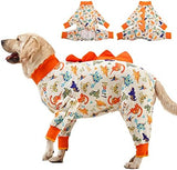 LovinPet Dog Onesie, Large Dog Pajamas, Anti-Licking, Post-Surgery Recovery Clothes, Lightweight Stretch Jersey Knit Jurassic Blue Prints - UV Protection/3XL