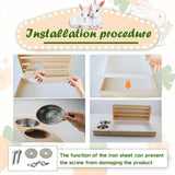 MUYG Rabbit Hay Feeder with Litter Box, 3 in 1 Wooden Bunny Feeder, Small Animal Hay Holder Rack for Rabbit, Guinea Pig, Hamster, Ferrets