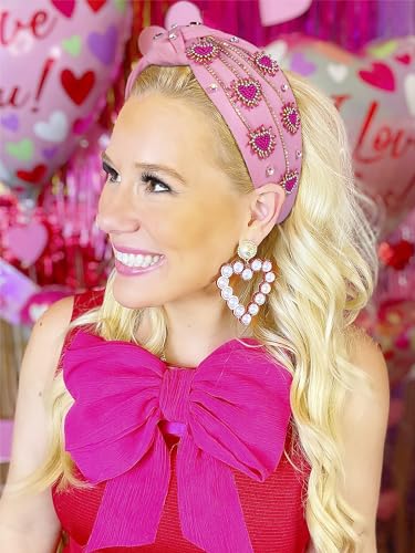 MOLOCH Valentine's Day Headband for Women Rhinestone Beaded Heart Headbands Crystal Knotted Bejeweled Wide Velvet Fashion Hairband Valentines Day Hair Accessories Party Gifts