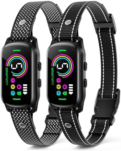 2 Pack Bark Collar, Rechargeable Dog Bark Collar for Large Medium Small Dogs, Smart Training Collar with 5 Adjustable Sensitivity Beep Vibration Harmless Shock, Anti Barking Device for Dogs