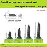 M3 Small Screw Kit, Short Wood Screws Assortment Kit, 600pcs Tiny Screws 6/8/10/12mm Phillips Flat Head Self Tapping Electronic Accessories Screw Multifunctional DIY Micro Woodworking Small Screws Set