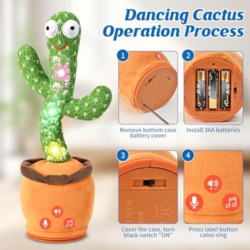 Dancing Talking Cactus Toy for Baby Toddler, Boys Girls Gifts Singing Mimicking Cactus Toy Recording Repeating What You Say Cactus Baby Toy with 120 English Songs (Talking Cactus-Adjustable Volume)