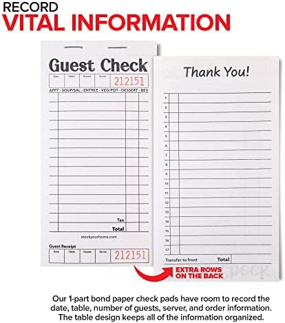 Stock Your Home Black+White Guest Check Books for Servers (10 Pack) Server Note Pads, Waiter Checkbook, Food Receipt Book, Restaurant Order Pad, Paper Checks, Waitress Accessories, 500 Total Tickets