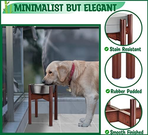 Dog Water Bowl Stand [14-in high] - Adjustable Holder for Water Fountain Dish and Feeder Bowls - Ideal for Large Breeds with 21-inch Wither Heights or Taller - Dark Wood Stand Only