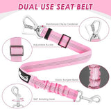 SlowTon Dog Seatbelt, 2 Pack Dog Seat Belt Car Leash Adjustable Elastic Bungee Buffer Heavy Duty Nylon Reflective Pet Safety Tether Connect to Dog Harness for Travel Riding in Vehicle (Daul Clip, PI)