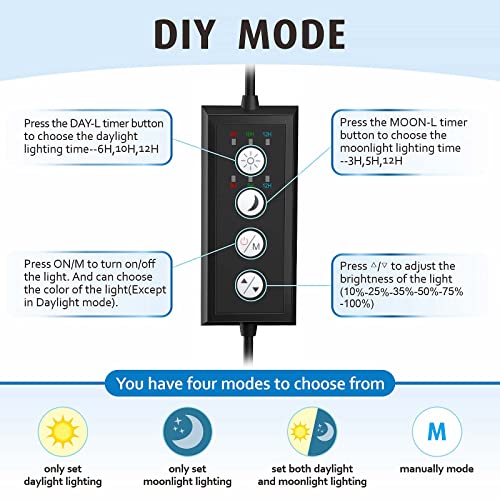 hygger Clip On Full Spectrum Aquarium LED Light, 22W Day-Night Dual Timer Sunrise-Day-Sunset-Moon Fish Tank Light, Adjustable Timer Brightness with 9 Colors for Planted Tank