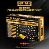 ELEAD 260 Piece Pegboard Hooks 1/8 and 1/4 inch peg Board Organizer Accessories with Pegboard Bins for Organizing Various Tools in The Garage Kitchen Bathroom Craft Room