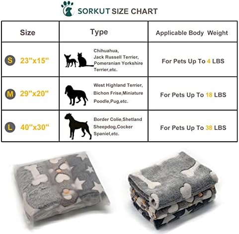 1 Pack 3 Puppy Blankets for Large Dogs Super Soft Warm Sleep Mat Grey Cute Print Fluffy Fleece Pet Throw Dog Blankets for Medium Dogs Cats,Star&Bone&Love-Large(40"x30")