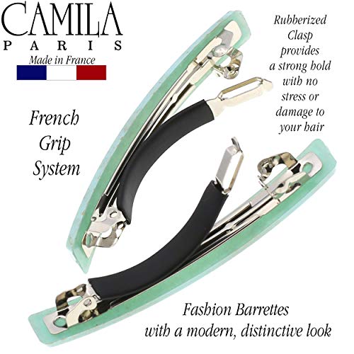 Camila Paris CP3072 French Hair Barrette Clip for Girls, Set of 2 Mint Rubberized Metal Clasp Strong Hold Grip Hair Clips for Women, No Slip Durable Styling Girls Hair Accessories, Made in France