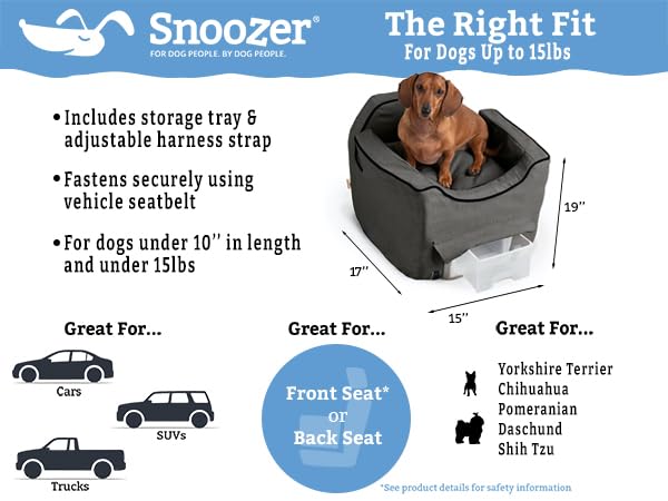 Snoozer Dog Car Seat with Storage Tray: Lookout II Dog Booster Car Seat for Pets up to 18lbs, Helps Alleviate Travel Sickness & Fear for Dogs, Removable Washable Cover – Palmer Indigo, Size Small