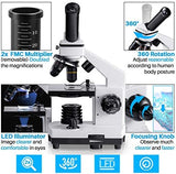 Microscope for Adults Kids Students 100-2000x Magnification Powerful Biological Educational Microscopes with Operation Accessories (10p), Slides Set (15p), Phone Adapter, Wire Shutter & Backpack