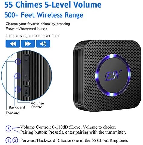 EverNary Dog Door Bell, Wireless Doggie Doorbells for Potty Training, Door Bell for Dogs to Go Outside, Dog Bells to with 1 Receiver and 2 Waterproof Transmitters (Black)