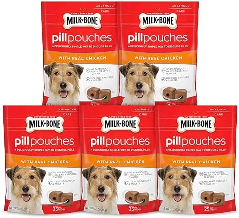 Milk-Bone Pill Pouches with Real Chicken Dog Treats, 6 Ounce Bag (Pack of 5)