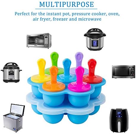Webake Baby Food Freezer Trays with Lid, Silicone Ice Cube Popsicle Molds with 7 Ice Pop Sticks, Egg Bites Molds Set of 2 for Instant Pot Accessories 3,5,6 qt Pressure Cooker