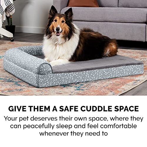 Furhaven Cooling Gel Dog Bed for Large Dogs w/ Removable Bolsters & Washable Cover, For Dogs Up to 125 lbs - Plush & Almond Print L Shaped Chaise - Gray Almonds, Jumbo Plus/XXL