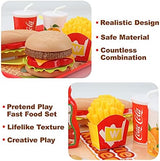 Pretend Play Food Set for Children,Removable Fast Food Playset with Tray Hamburger Hotdog Fries Combo,Play Kitchen Accessories Role Play Toys,Christmas Birthday Gift for Kids Boys Girls(15PCS)