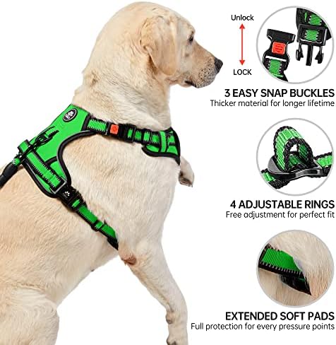 NESTROAD No Pull Dog Harness,Adjustable Oxford Dog Vest Harness with Leash,Reflective No-Choke Pet Harness with Easy Control Soft Handle for Large Dogs(X-Large,FluorescentGreen)