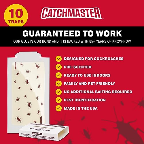 Catchmaster Roach Trap Glue Boards 10-Pk, Adhesive Bug Catcher, Scorpion, Spider, Cricket, & Cockroach Traps for Home, Bulk Glue Traps for House & Garage, Pet Safe Pest Control