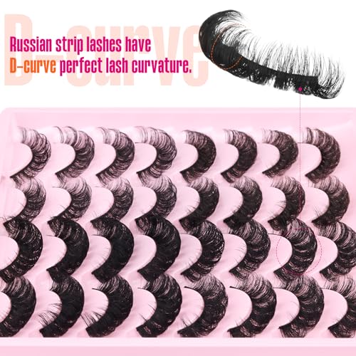 Russian Strip Lashes D Curl False Eyelashes Wispy 4 Styles Fake Eyelashes Natural Russian Eyelashes Fluffy Mink Lashes that Look Like Extensions 16 Pairs ALICROWN