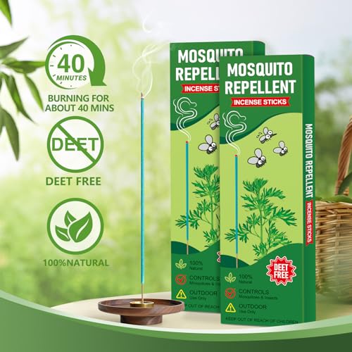 Lousye Mosquito Repellent Sticks, DEET Free Plant-Based Mosquito Repellent Outdoor Patio Incense Sticks (Green-180)