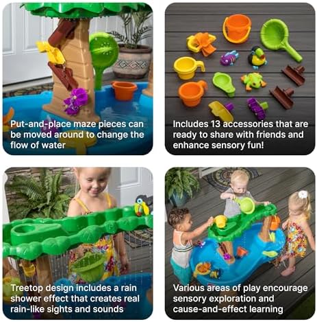 Step2 Tropical Rainforest Water Table, Kids Water and Sand Activity Sensory Playset, Summer Outdoor Toys, 13 Piece Water Toy Accessories, For Toddlers 1.5+ Years Old, Blue & Brown