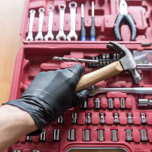 GLOVEWORKS Black Disposable Nitrile Industrial Gloves, 5 Mil, Latex & Powder-Free, Food-Safe, Textured, X-Large, 4 Boxes of 100
