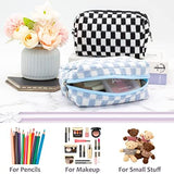 PAZIMIIK Checkered Makeup Bag for Purse Portable Zipper Make Up Pouch Small Cosmetic Case for Travel Accessories (6PCS Blue)