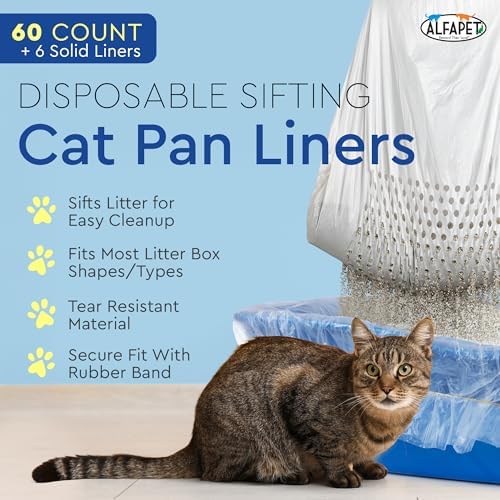Alfapet Original Sifting Cat Litter Box Liners - Extra Giant 60 Count - Tear-Resistant Cat Litter Bags - Waterproof Kitty Litter Liners - Fits Almost All Litterbox Pan Sizes, 40" x 38", 30 lb Capacity